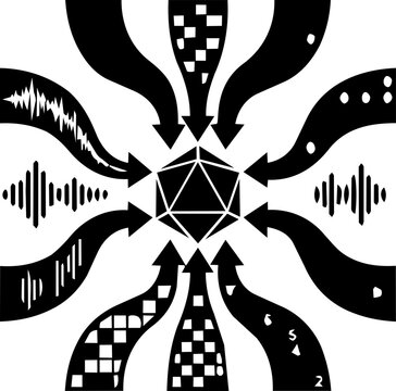 Central node emitting soundwaves and direction arrows pictogram

