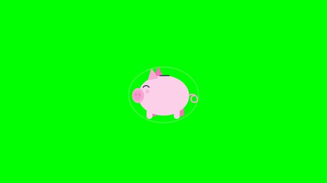 Animated Flat Design Piggy Bank: Gold Coins Drop into Savings with Cheerful Hops