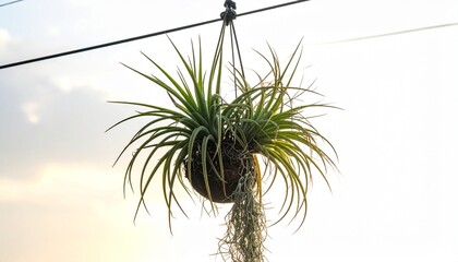 Obraz premium Hanging Tillandsia Plant with Long Roots.