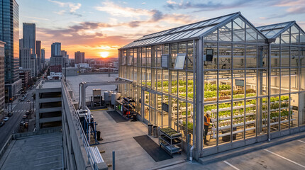 Fototapeta premium High-tech greenhouse on parking garage roof