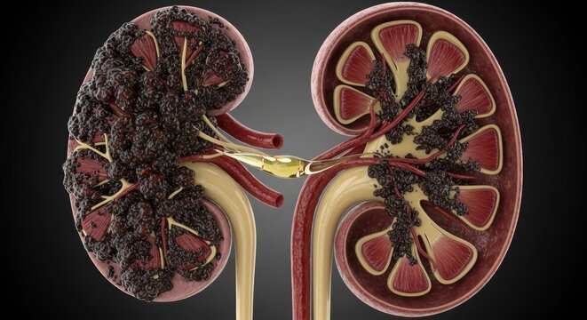 Human kidney anatomy with disease.