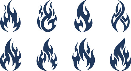 Fototapeta premium Collection of stylized flame icons in various shapes and designs isolated on transparent background