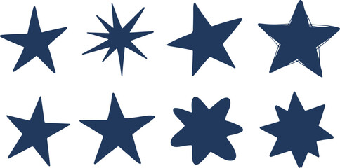 Fototapeta premium Collection of various stylized star shapes with different points isolated on transparent background