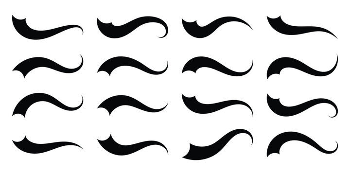 Abstract and retro swash swoosh tails icon set. Retro baseball swoosh tails vector swash for vintage sport font. Detailed calligraphy tail vector illustration perfect for underline text design. Eps10