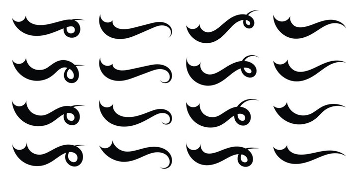 Text tails swoosh baseball sign typography font curve tails. Swoosh and swash typography tail shapes with dynamic retro wave lines. Collection of baseball script swooshes, tails, and underlines. Eps10
