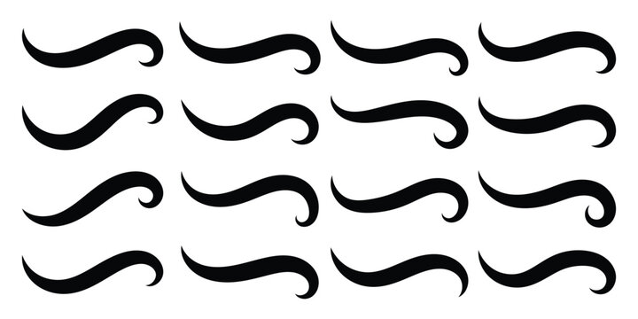 Text tails swoosh baseball sign typography font curve tails. Swoosh and swash typography tail shapes with dynamic retro wave lines. Collection of baseball script swooshes, tails, and underlines. Eps10
