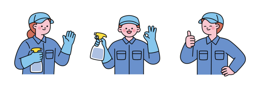 People from the cleaning service company Cute character with a round face. Upper body illustration.