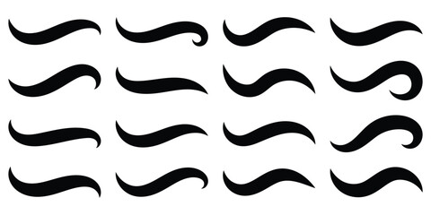 A set of dynamic curved black swoosh tail elements. Baseball of football swoosh text tails in retro styles. Sporty swash strokes for vintage typography and font design. Vector illustration. Eps10 © Luna Visuals