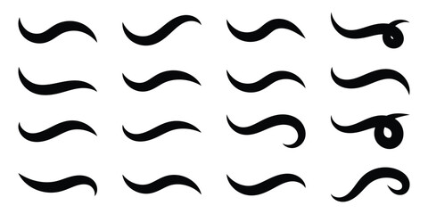 Calligraphic swoosh tail set, underline brush. Swooshes tails icon, typography font curve tail, text swooshes collection, calligraphic swooshes tail set.  Vector  illustration. Eps10 . © Luna Visuals