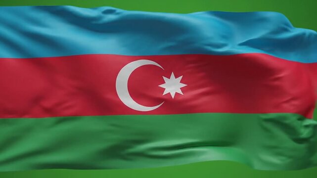 Azerbaijan Flag Waving in the Wind with a Green Screen Background High-Quality Animation