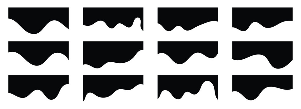 Collection of dividers shape black templates .Black curve top headline. Banner header. Collection of wavy decorative border for web design element vector.  Divider set isolated on white background.   