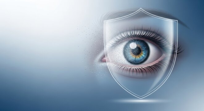 Protected eye with shield security concept.
