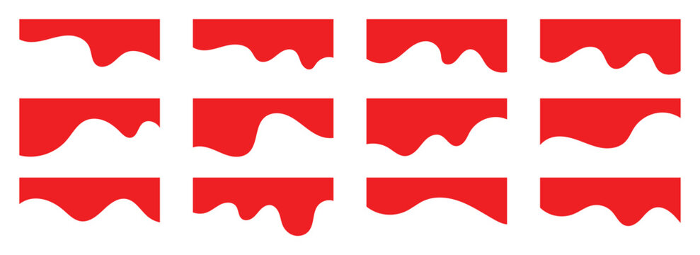 A red graphic way shape separators Collection of decorative red wavy borders and graphic elements for digital design. Red wave  divider shapes for business website headers and corporate. Eps10