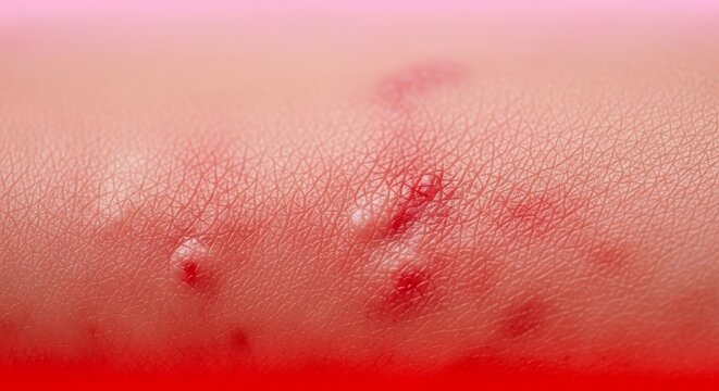 Skin lesions and red rash closeup.
