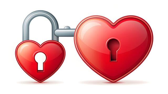 Two glossy red heart shaped padlocks symbolizing eternal commitment security and unbreakable bond of love