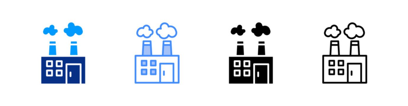 Factory Chimney Multiple Style Icon Set Vector 