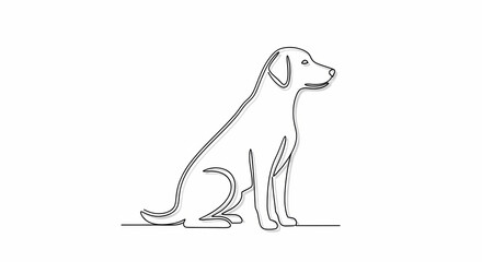 Fototapeta premium A minimalist one continuous line art drawing of a dog sitting calmly in a side profile view on a clean white background, showcasing a simple black and white illustration style.