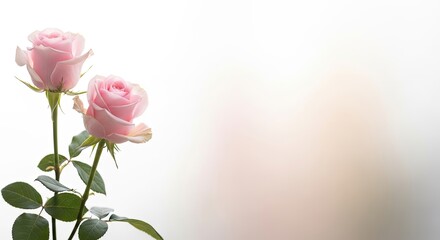 Fototapeta premium Two beautiful pink roses isolated on white background