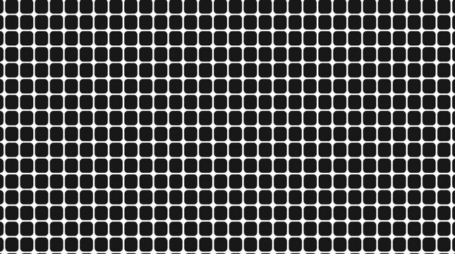 Monochrome geometric grid of rounded square tiles creating repeating pattern.