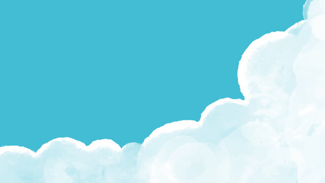 青空に入道雲の夏の空の背景イラストテンプレート　ベクター　コピースペース　ブルー　水彩　晴れ　素材　ポスター　ウェブバナー