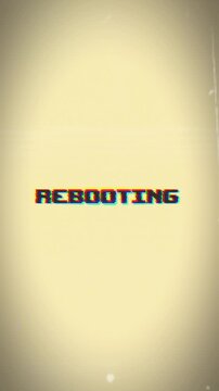 REBOOTING text with a vintage pixel art and chromatic aberration glitch effect. Great for tech, gaming, system startup, and retro digital projects