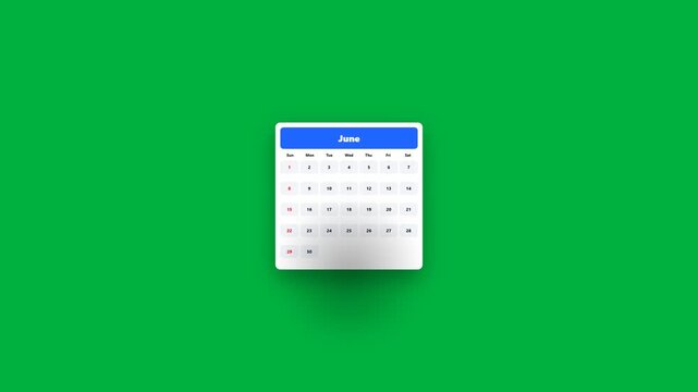 Calendar Month Change Animation &ndash; Green Screen Monthly Date Flip Motion Graphic
