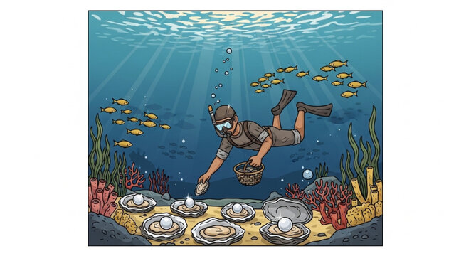 Diver collecting shells from the ocean floor.