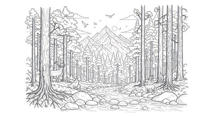 Fototapeta premium Forest Landscape with Mountains and Trees.