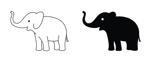 Obraz premium elephant icon illustration. elephant wild animal icon vector. Elephant icon collection silhouette style. Black and white elephant icons in line and solid styles Vector illustration. 
