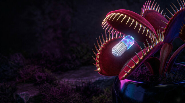 Luxurious Predation: Velvet Venus Flytrap Catching a Diamond Pill