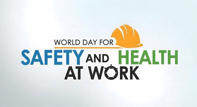 World day for safety and health at work logo with construction helmet