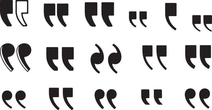Set of quote mark, quotes icon, sign, symbol, emblem. Ditto marks icon set. Quotation marks. Dialogue discussion symbol for UI UX, website, mobile