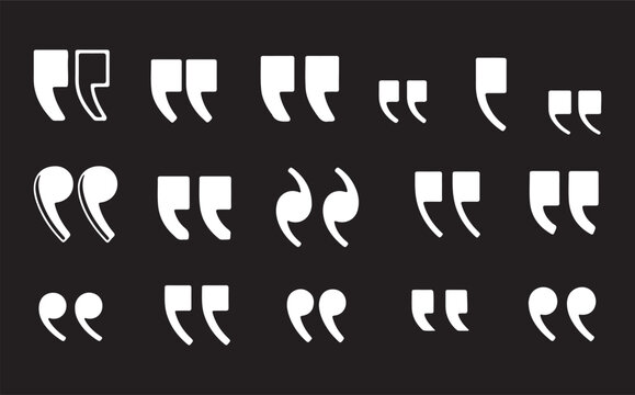 Set of quote mark, quotes icon, sign, symbol, emblem. Ditto marks icon set. Quotation marks. Dialogue discussion symbol for UI UX, website, mobile