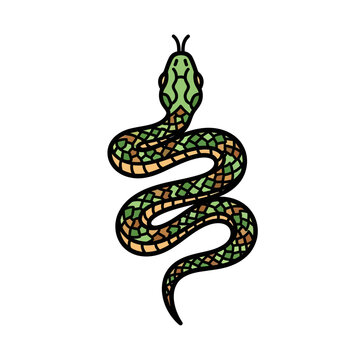 Colorful Coiled Mosaic Snake Vector Icon