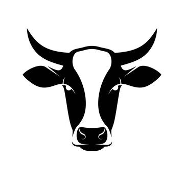 A black and white cow head silhouette.