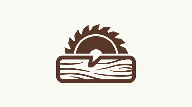 Circular Saw Cutting Through Wood Log Emblem