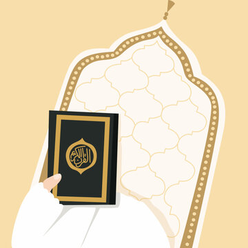 Illustration Of a Quran Held by Hand, Quran Illustration Vector