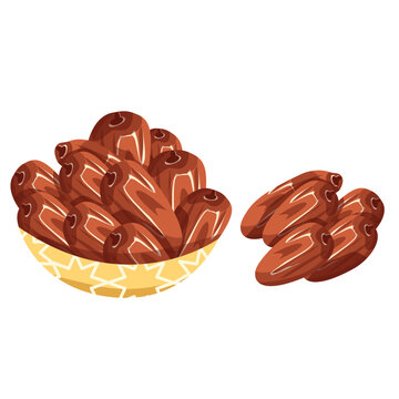 Dates Fruit Illustration, Bowl Of Dates Illustration