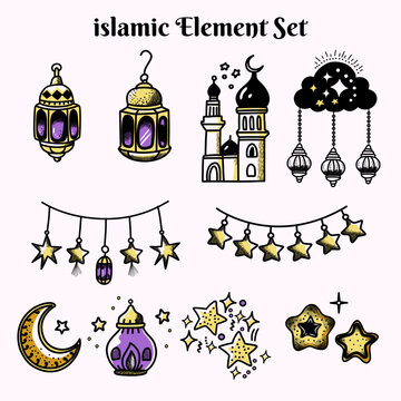 Islamic Element Set Illustration, Ramadan Element, Ramadan Clipaart Illustration