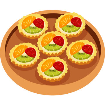 Assorted  Fruit Tarts on Wooden Platter 