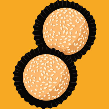 Sasame Seed Balls Dessert Illutration
