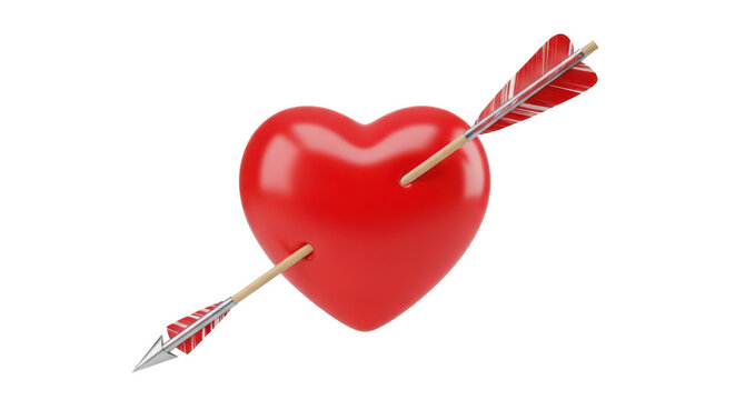 A vibrant red heart pierced by a single arrow, symbolizing love and romance. isolated on transparent background