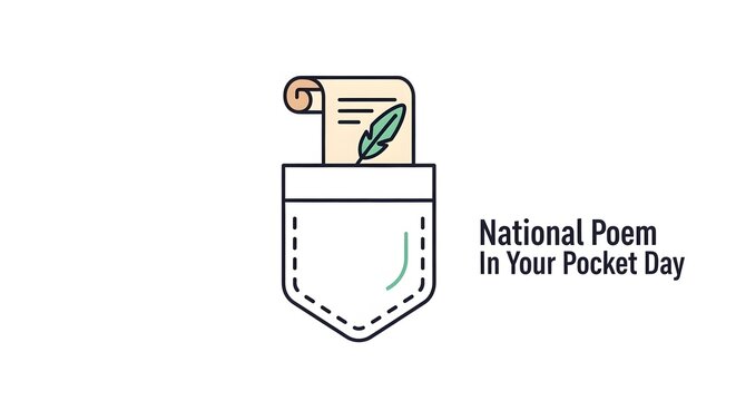 National poem in your pocket day illustration with pocket and quill
