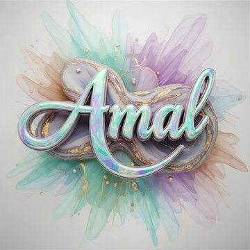 Sunbuli Arabic Calligraphy Amal in Opal and Fluid Art Abstract