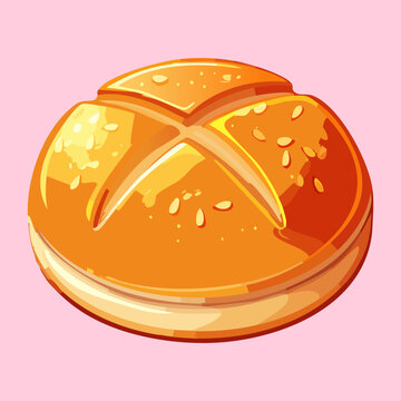 Soft round bread roll or bun for bakery shop and dinner meal accompaniment and snack - Vector Illustration