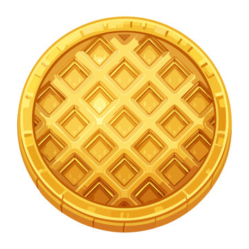 Sweet round waffle grid for breakfast dessert and street food snack and bakery menu design - Vector Illustration