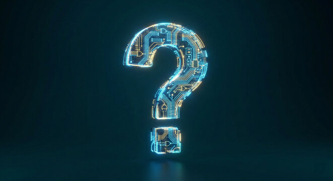Glowing Question Mark Symbol Closeup.