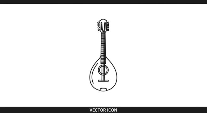 Mandolin Icon, Stringed Musical Instrument, Vector Illustration