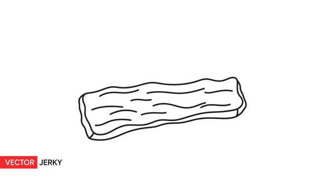 Hand-drawn illustration of a single piece of beef jerky, isolated on white background.