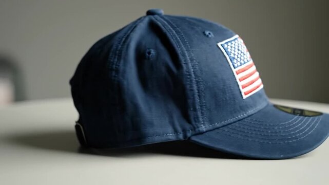 American Flag Baseball Cap Close Up Studio Shot